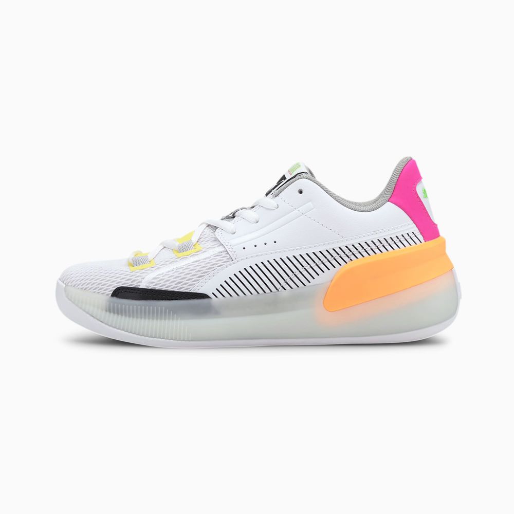 Puma Clyde Hardwood Retro Fantasy Fiú Kosárlabda Cipő - Fehér/Narancssárga ( Hungary - SLJCV5237 )